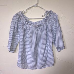 Forever 21 Blue & White Off the Shoulder Top